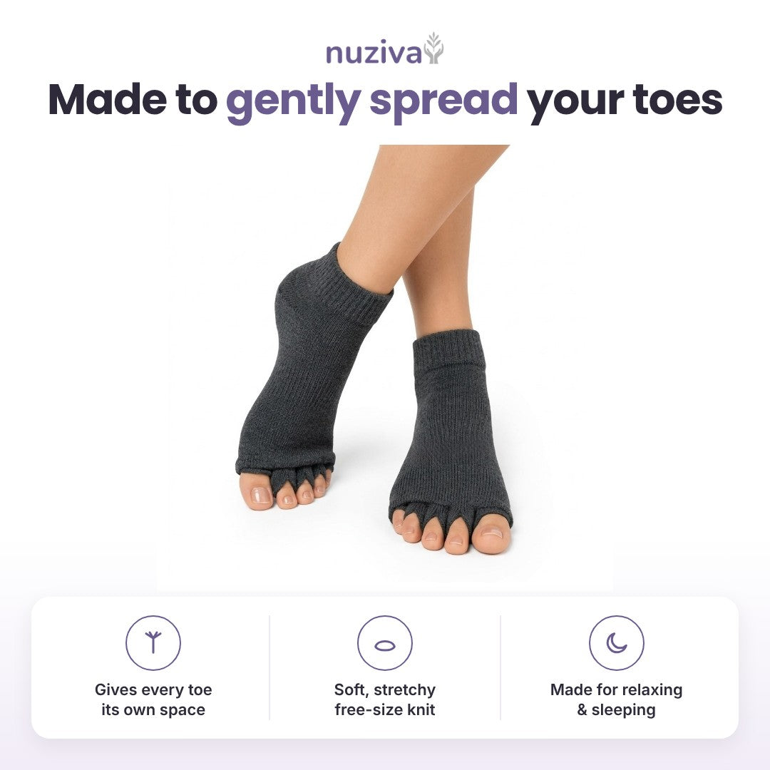 Nuziva ToeRelax benefits: gives every toe its own space, soft comfort while you rest