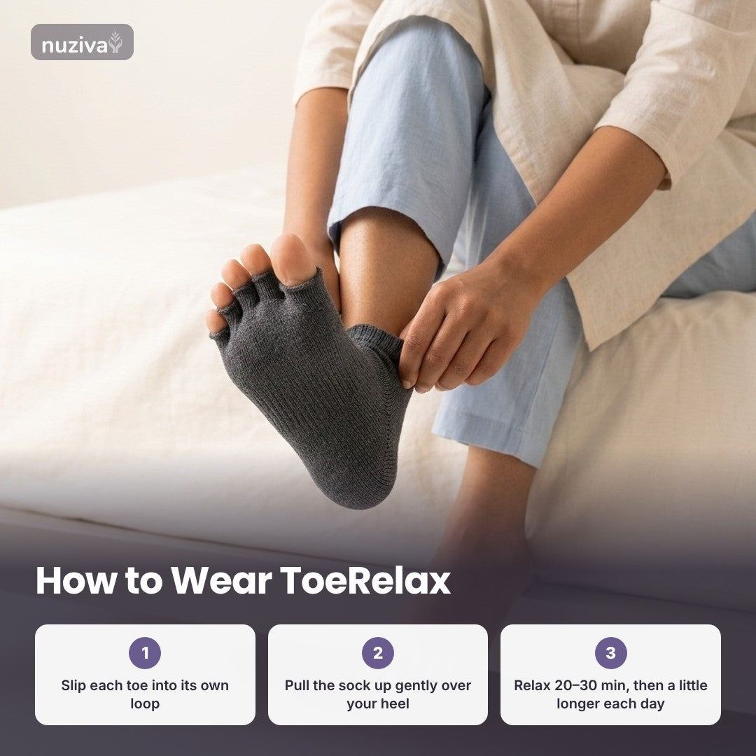 How to wear Nuziva ToeRelax in 3 easy steps